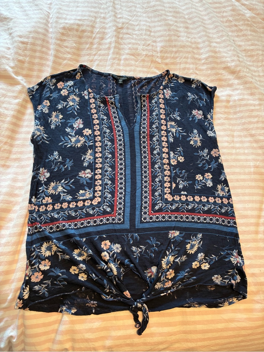 Lucky Brand Navy Floral Tie-Knot V-Neck Tank